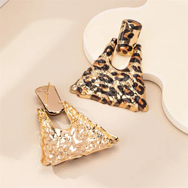 Oversized Geometric Leopard Print Dangling Earrings