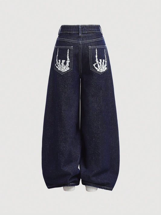 Punk Printed Loose Fit Baggy Jeans Pants