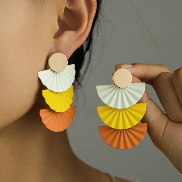 Layered Fan-Shaped Statement Earrings