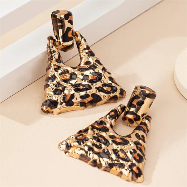 Oversized Geometric Leopard Print Dangling Earrings